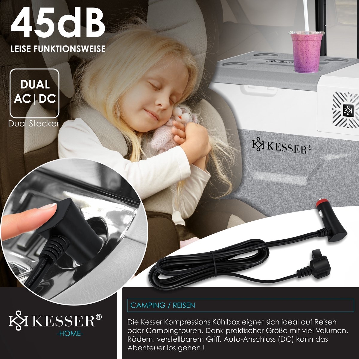 Compressor koelbox - 50 liter - koel- en vriesfunctie - met APP-bediening en USB-aansluiting - 12/24V en 230V - voor auto, vrachtwagen, boot, camper, camping - grijs - Afbeelding 8