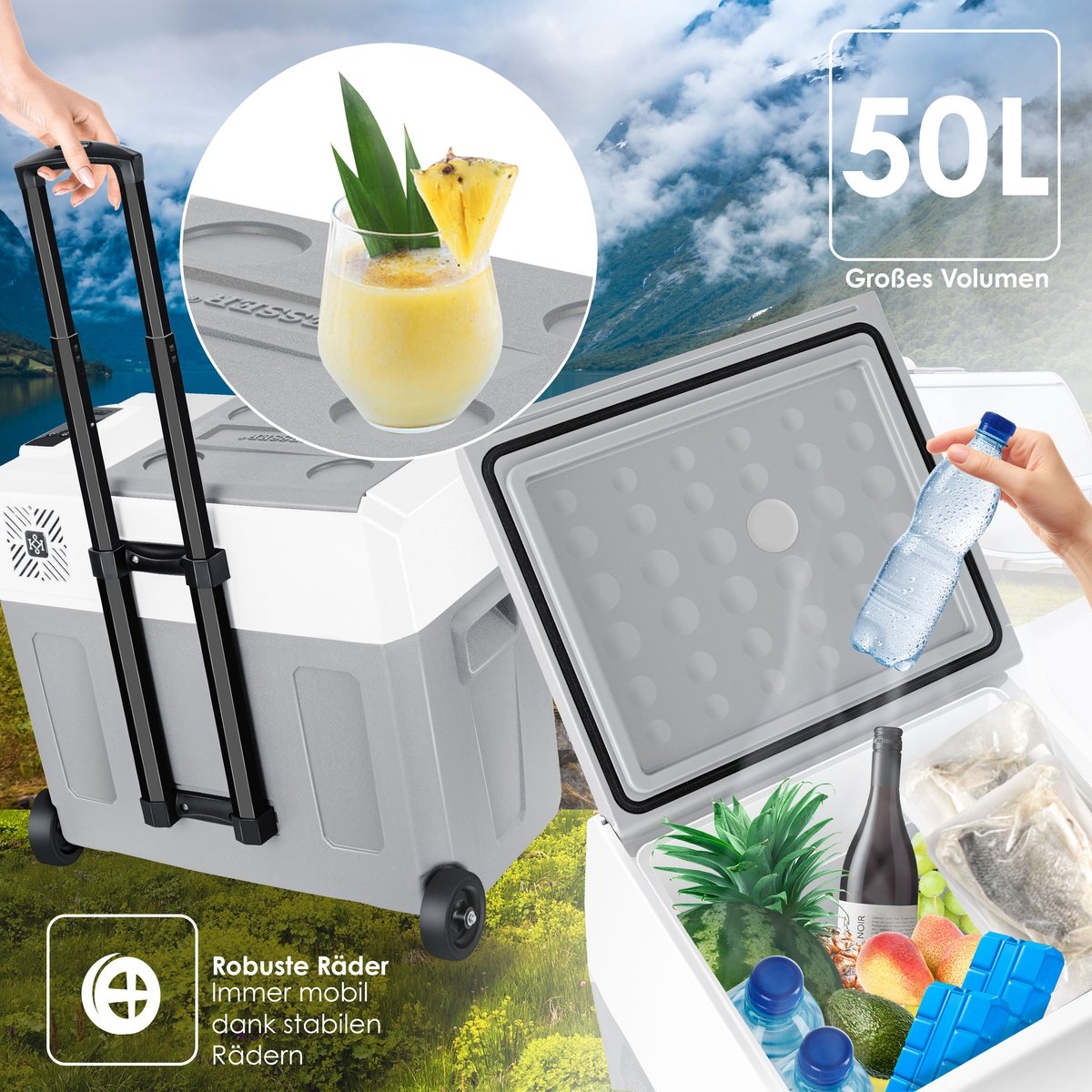 Compressor koelbox - 50 liter - koel- en vriesfunctie - met APP-bediening en USB-aansluiting - 12/24V en 230V - voor auto, vrachtwagen, boot, camper, camping - grijs - Afbeelding 9