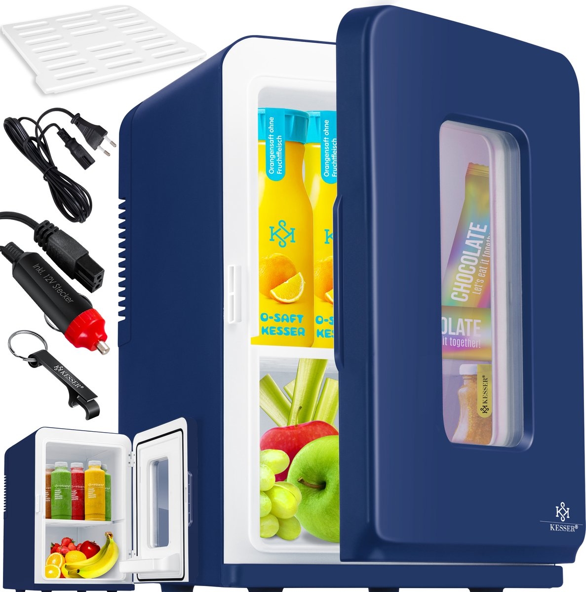 Tafelmodel koelkast - minikoelkast 15 Liter - AC/DC 220-240V en 12V - koelbox ideaal voor Auto en camperen - marineblauw