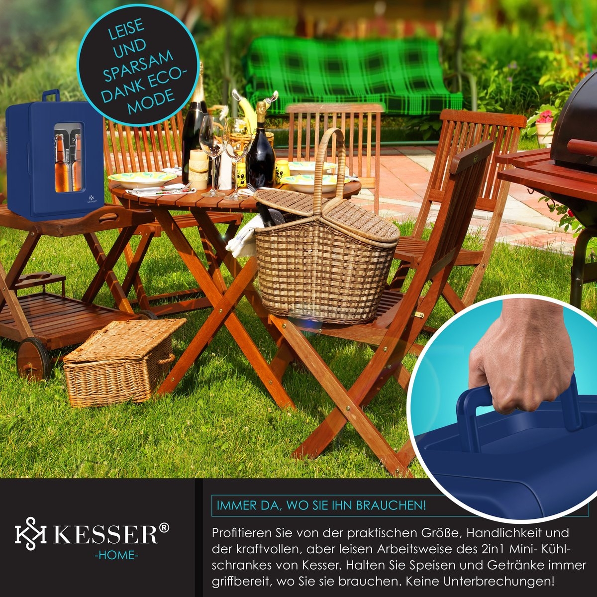 Tafelmodel koelkast - minikoelkast 15 Liter - AC/DC 220-240V en 12V - koelbox ideaal voor Auto en camperen - marineblauw - Afbeelding 5