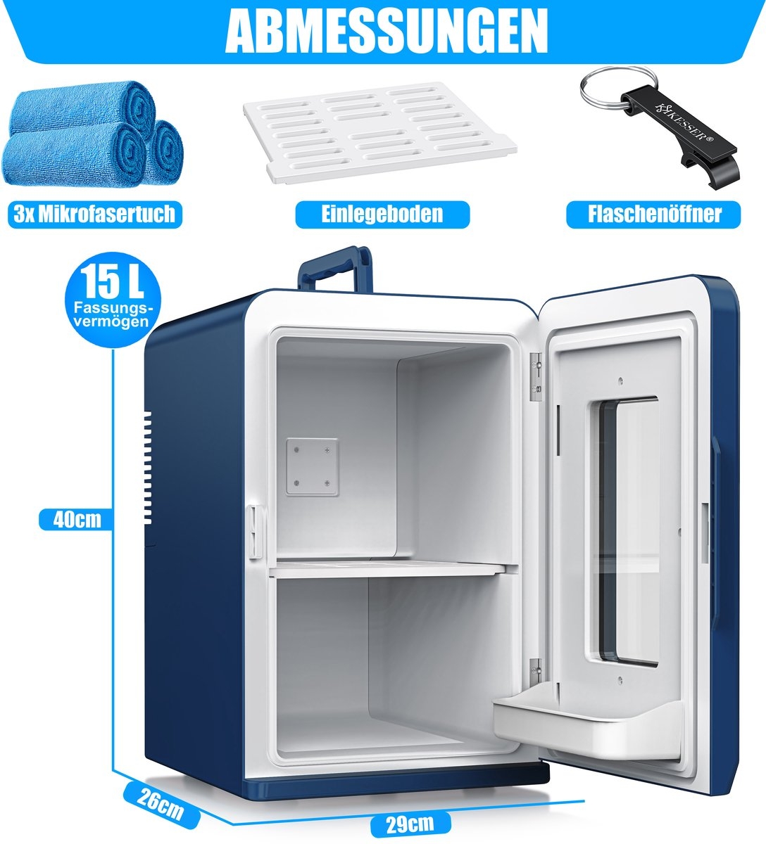 Tafelmodel koelkast - minikoelkast 15 Liter - AC/DC 220-240V en 12V - koelbox ideaal voor Auto en camperen - marineblauw - Afbeelding 9