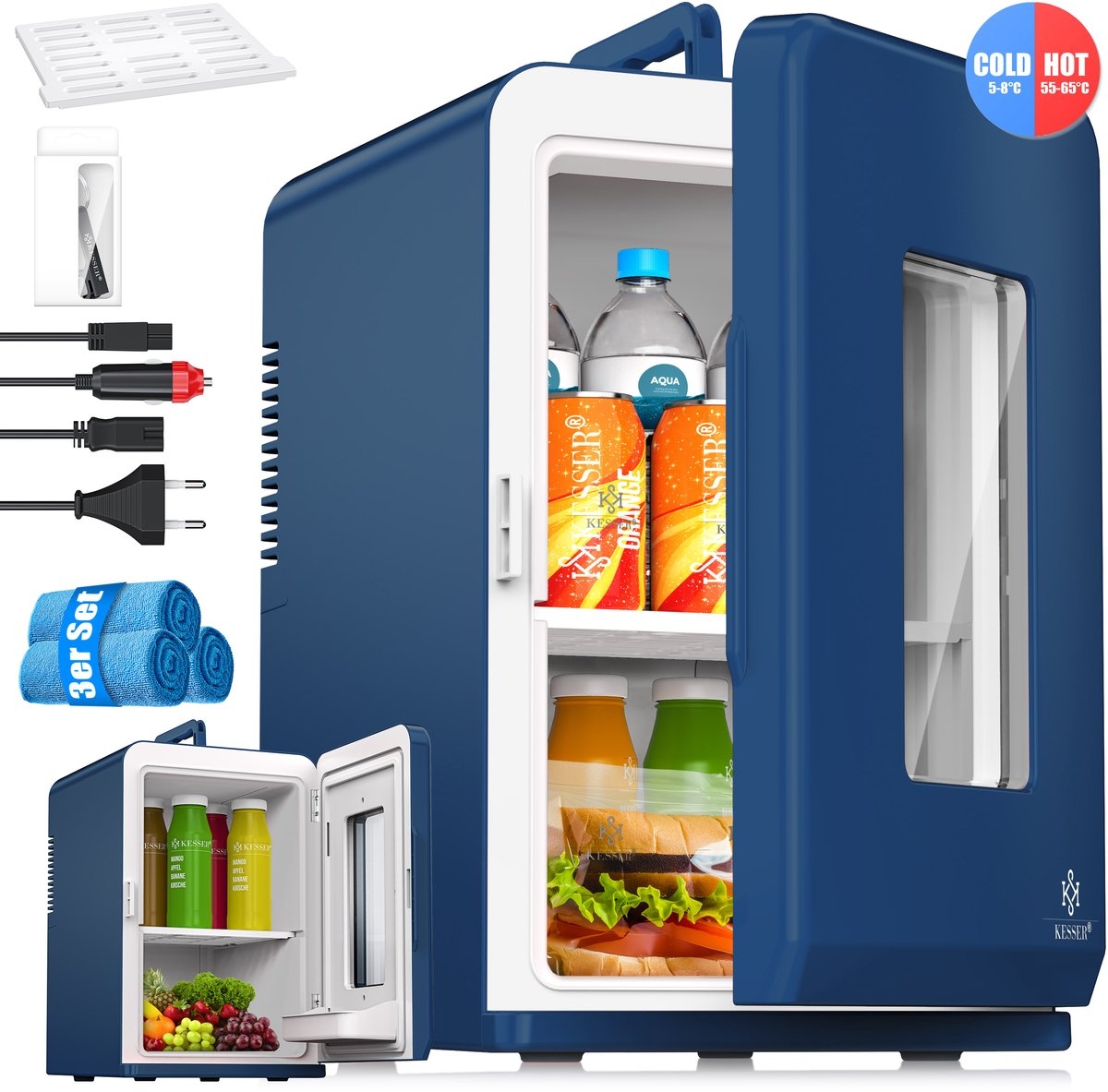 Tafelmodel koelkast - minikoelkast 15 Liter - AC/DC 220-240V en 12V - koelbox ideaal voor Auto en camperen - marineblauw - Afbeelding 10