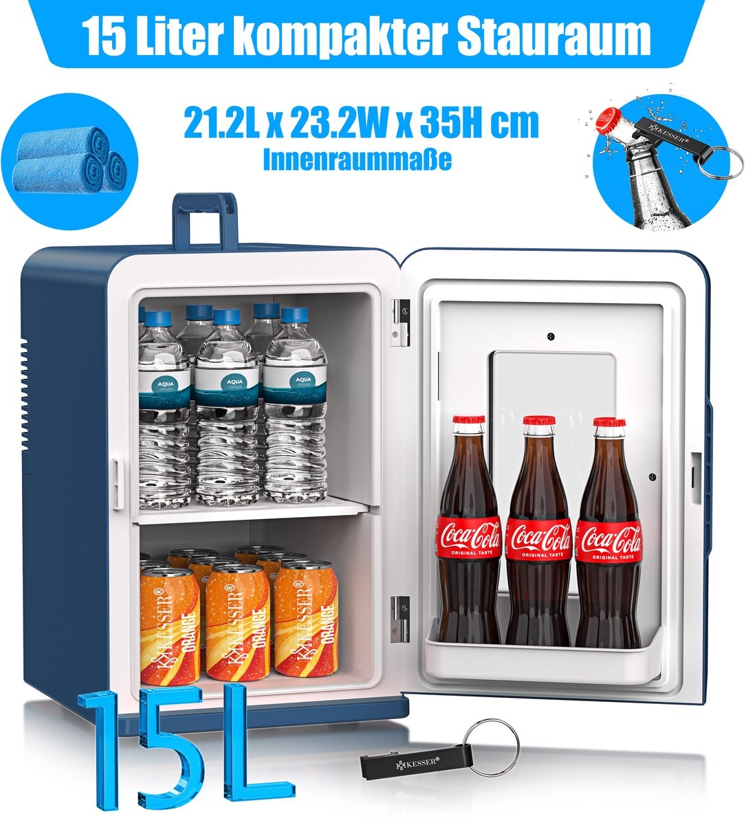 Tafelmodel koelkast - minikoelkast 15 Liter - AC/DC 220-240V en 12V - koelbox ideaal voor Auto en camperen - marineblauw - Afbeelding 12
