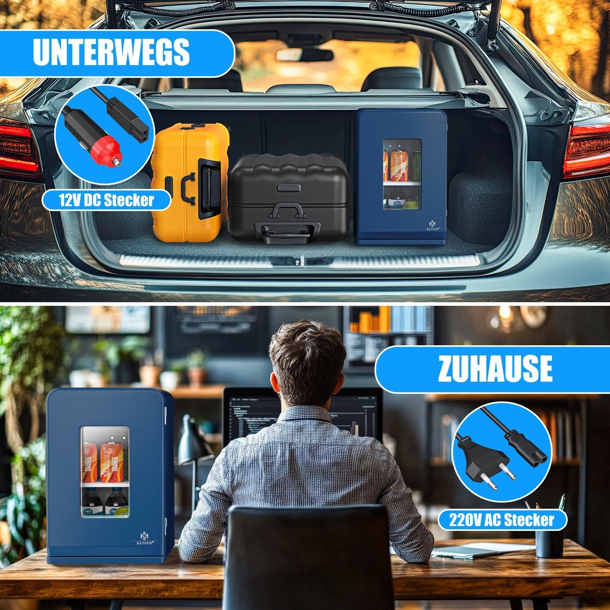 Tafelmodel koelkast - minikoelkast 15 Liter - AC/DC 220-240V en 12V - koelbox ideaal voor Auto en camperen - marineblauw - Afbeelding 14