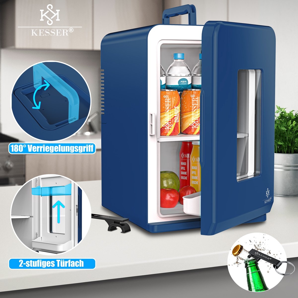 Tafelmodel koelkast - minikoelkast 15 Liter - AC/DC 220-240V en 12V - koelbox ideaal voor Auto en camperen - marineblauw - Afbeelding 15