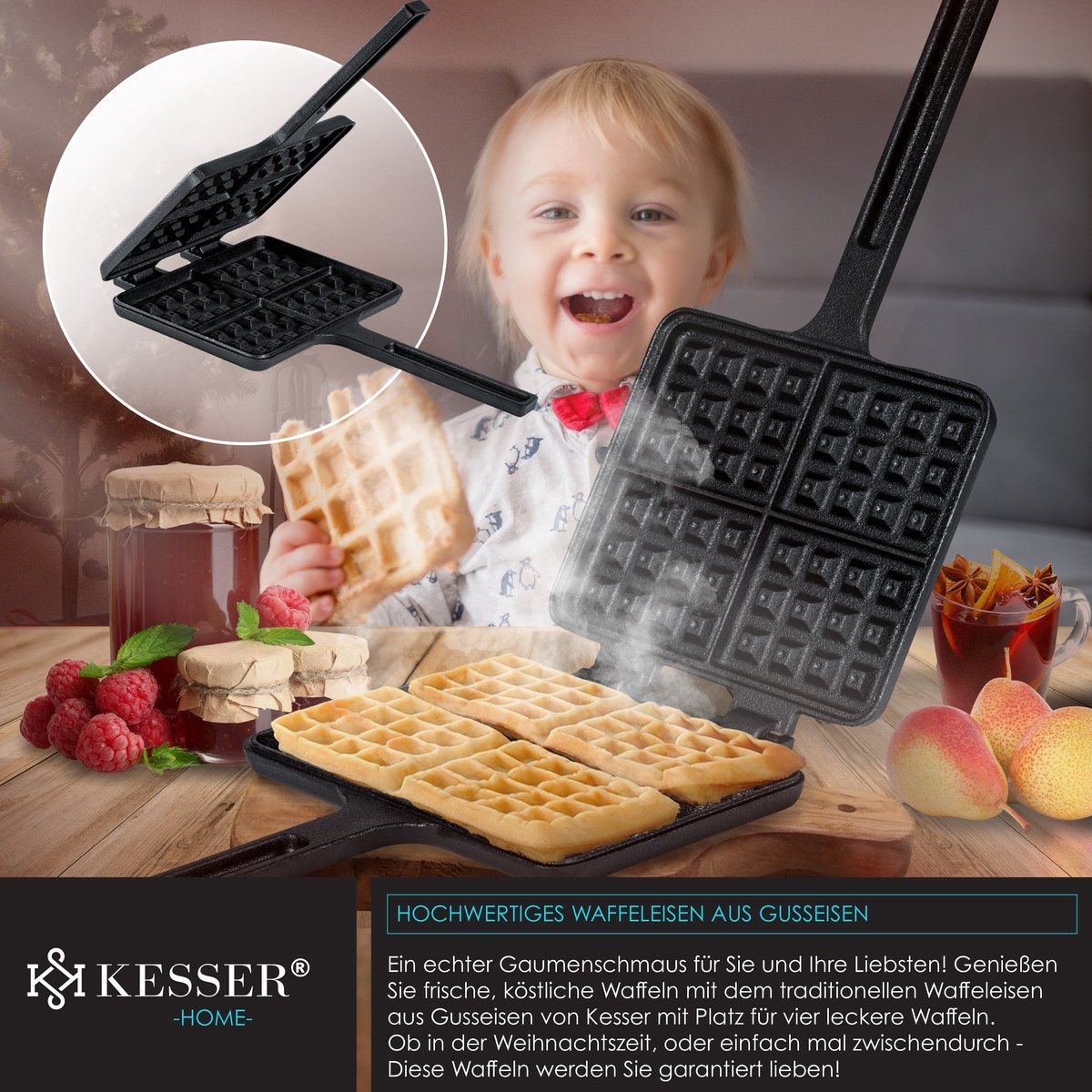 Dutch Oven - gietijzeren pannen set - 12-delig - in houten kist - barbecuepan 3,6L - braadpan - sauspan - grillplaat - accessoires - zwart - Afbeelding 8