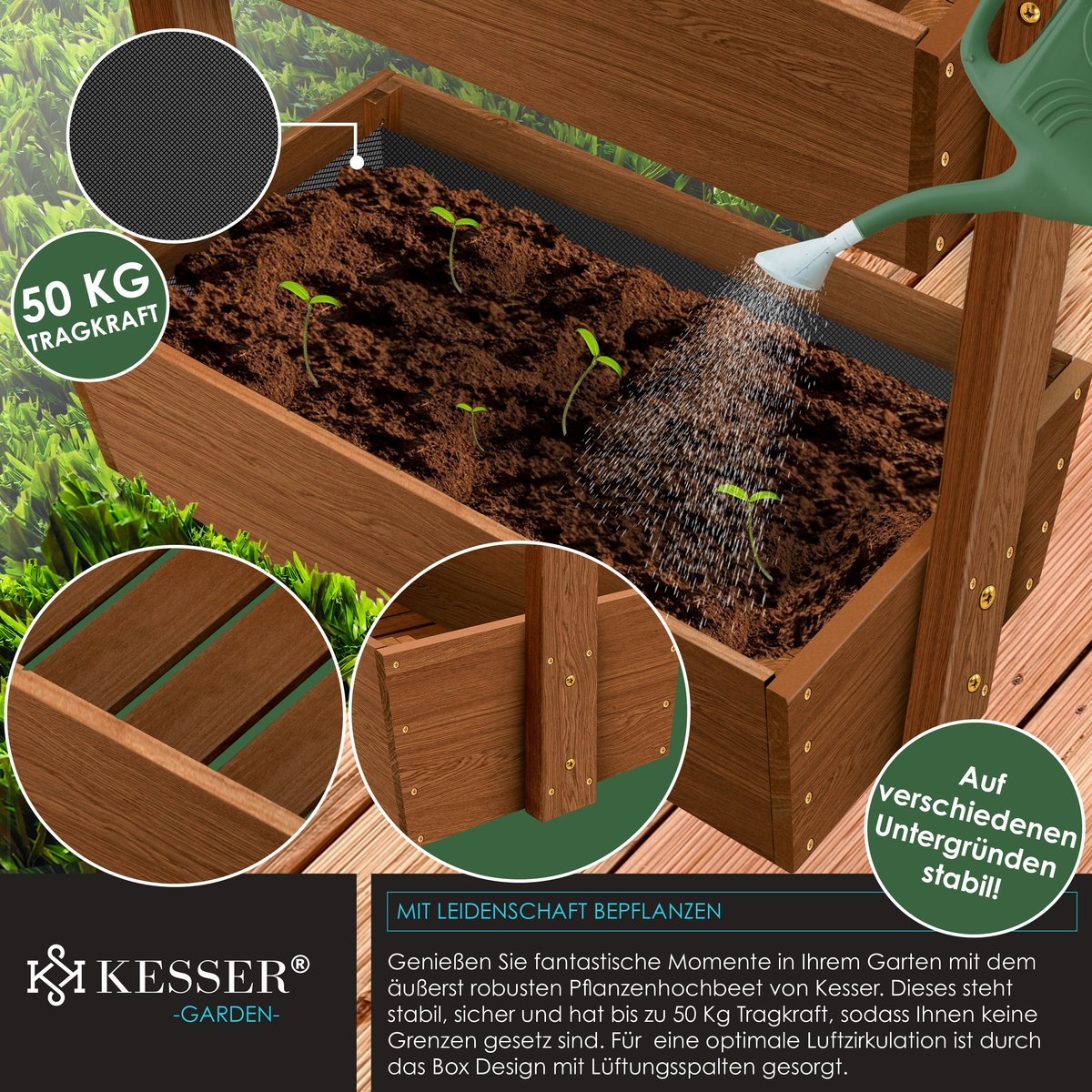 Verticale tuin - 5 plantenbakken / bloempotten - hoogte 180 cm - voor terras en balkon- bruin - hout - Afbeelding 5