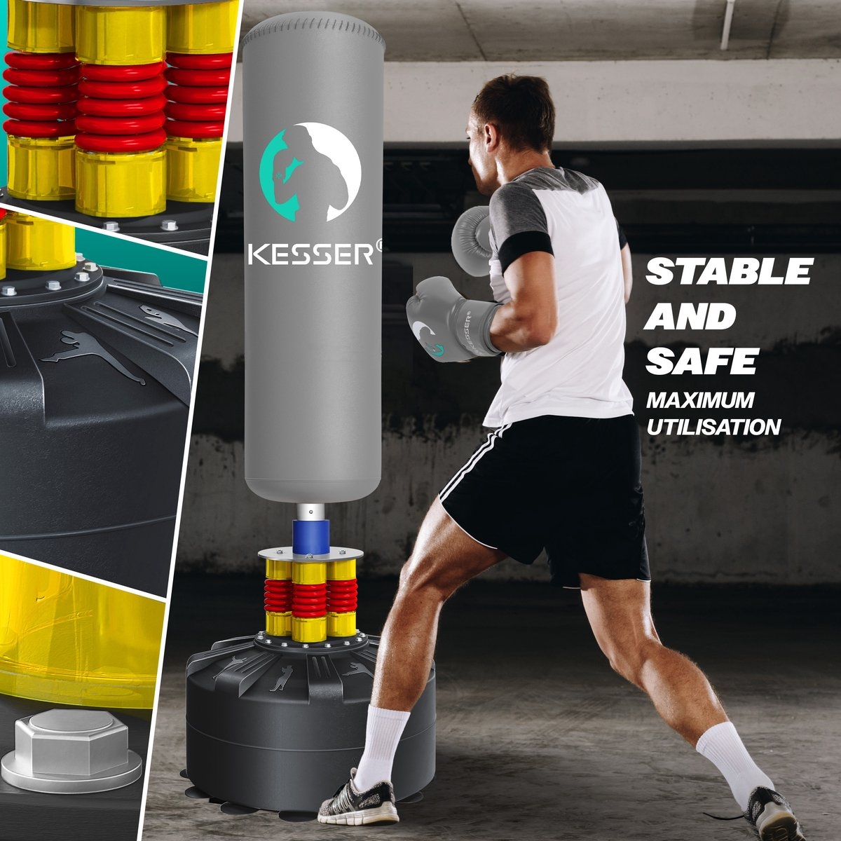 Boks set - staande bokszak - met bokshandschoenen en springtouw - kickbokszak - MMA Boksbal - fitness bokspaal met voet - Afbeelding 4