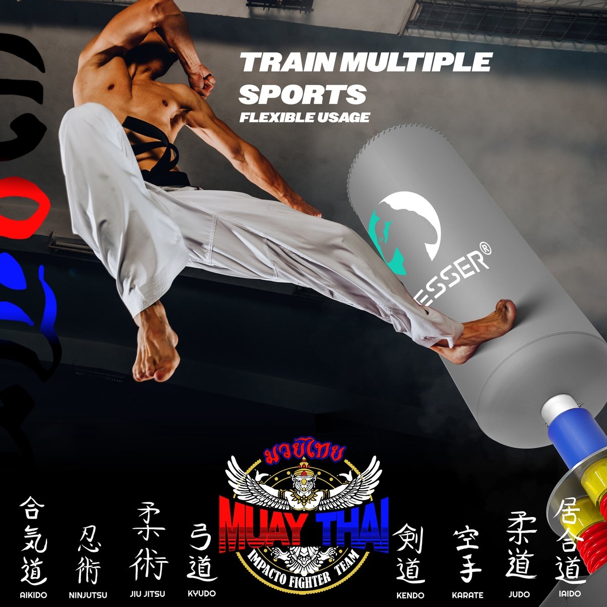 Boks set - staande bokszak - met bokshandschoenen en springtouw - kickbokszak - MMA Boksbal - fitness bokspaal met voet - Afbeelding 9