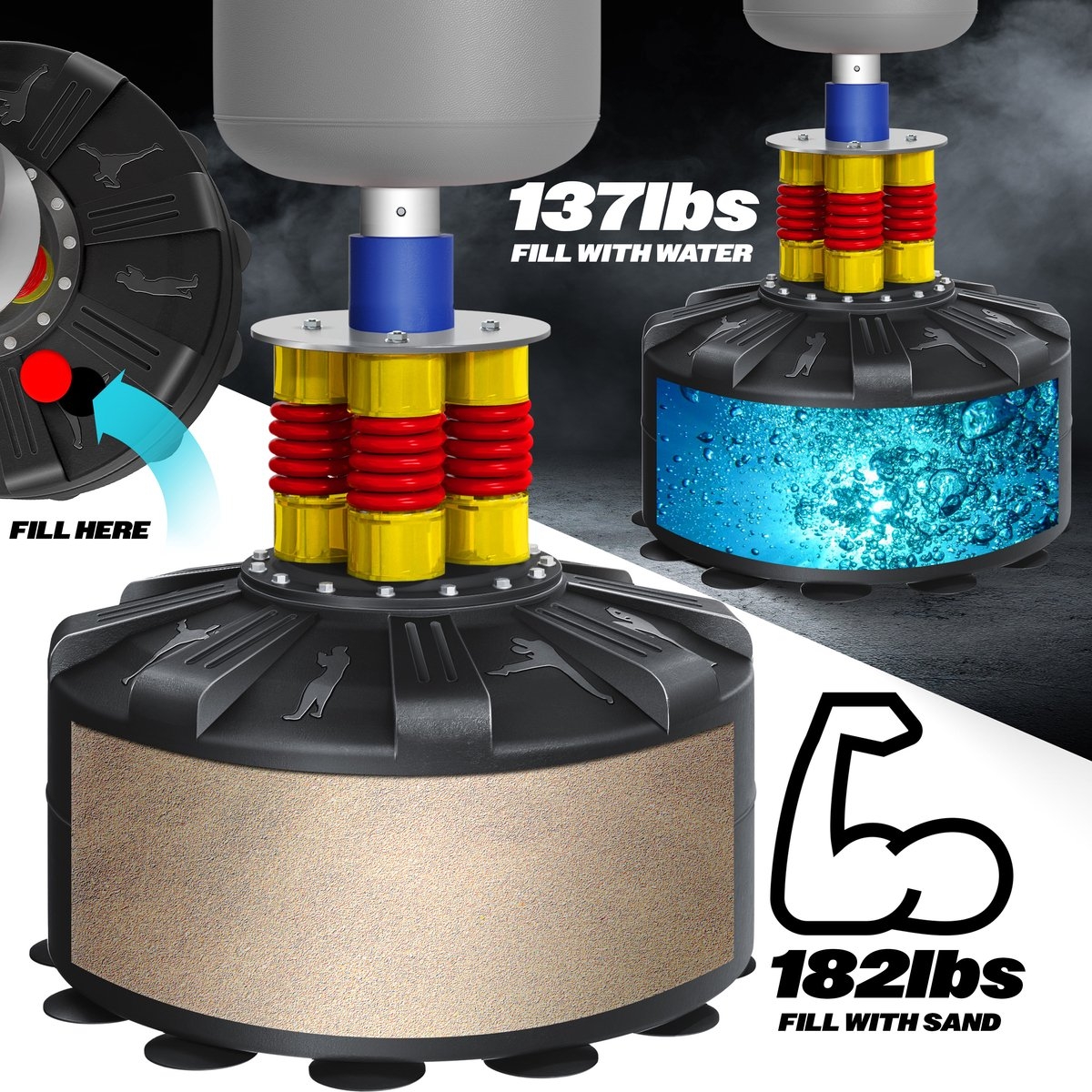 Boks set - staande bokszak - met bokshandschoenen en springtouw - kickbokszak - MMA Boksbal - fitness bokspaal met voet - Afbeelding 11