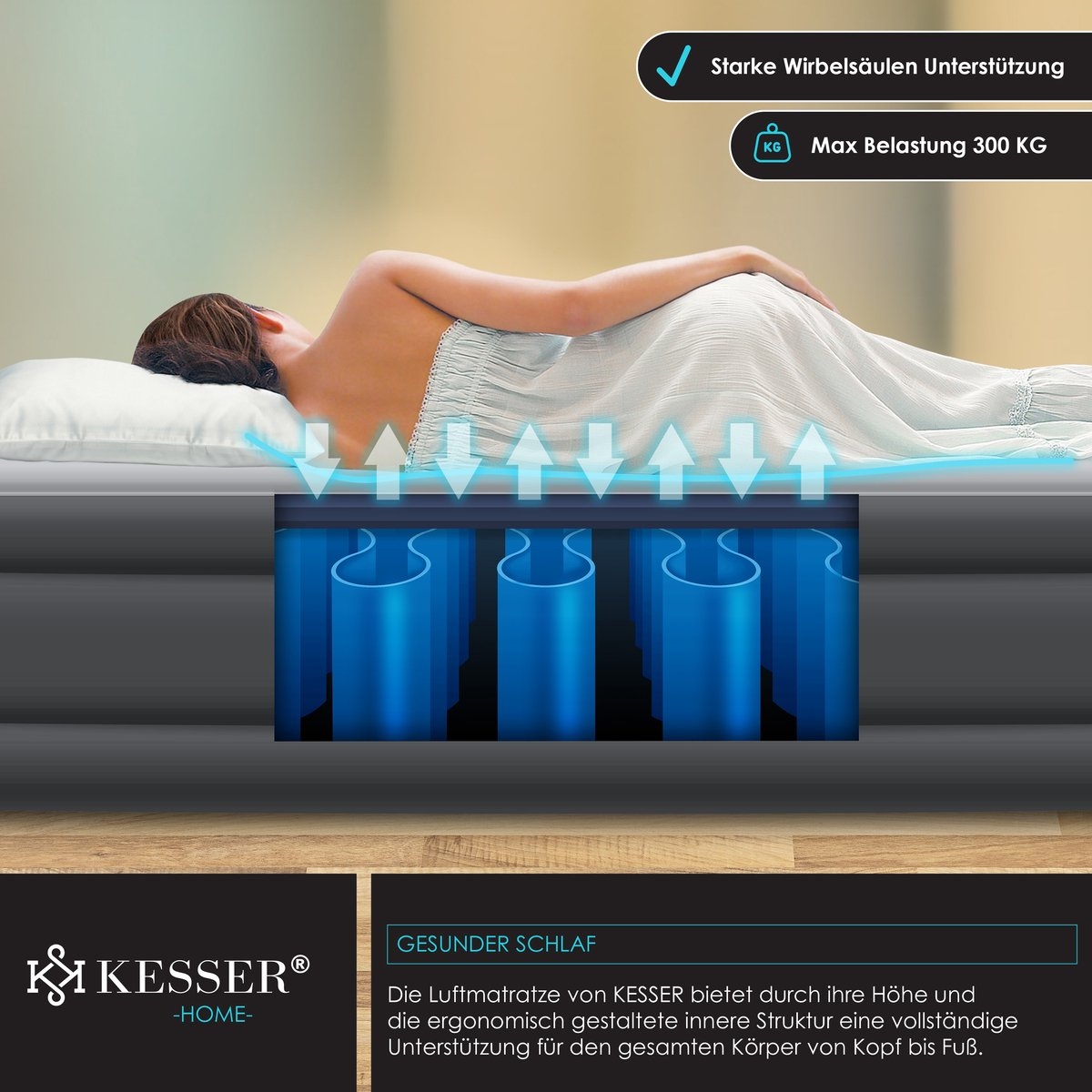 Luchtbed tweepersoons - 203x153 cm - elektrisch opblaasbaar - ingebouwde pomp - m et opbergtas en reparatiekit - grijs / antraciet - Afbeelding 5