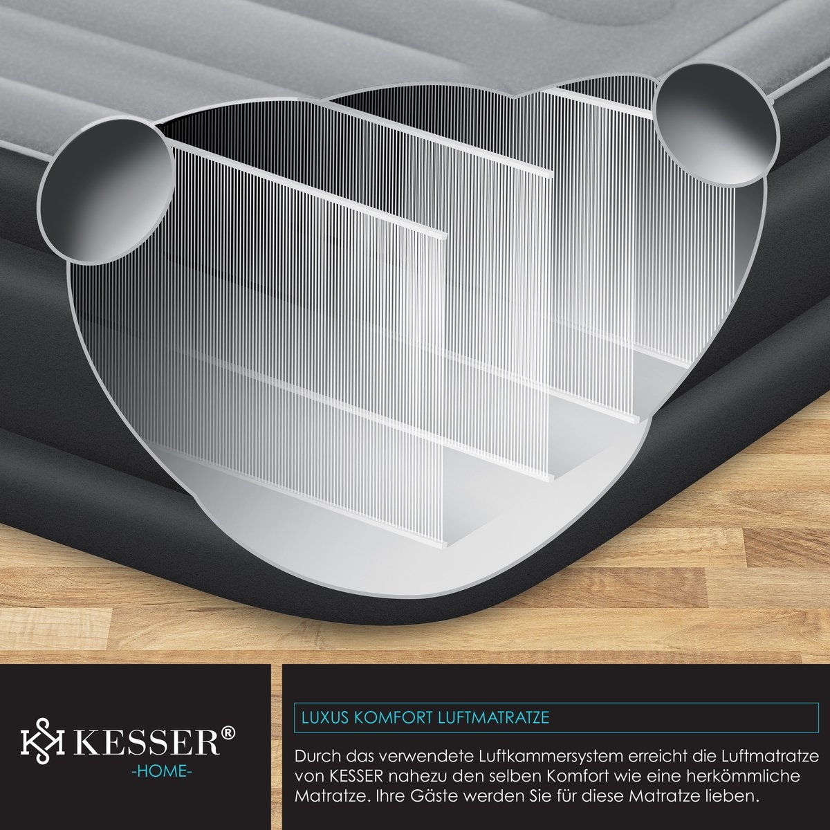 Luchtbed tweepersoons - 203x153 cm - elektrisch opblaasbaar - ingebouwde pomp - m et opbergtas en reparatiekit - grijs / antraciet - Afbeelding 15