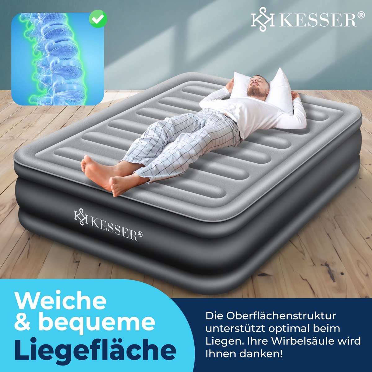 Luchtbed tweepersoons - 203x153 cm - elektrisch opblaasbaar - ingebouwde pomp - m et opbergtas en reparatiekit - grijs / antraciet - Afbeelding 16