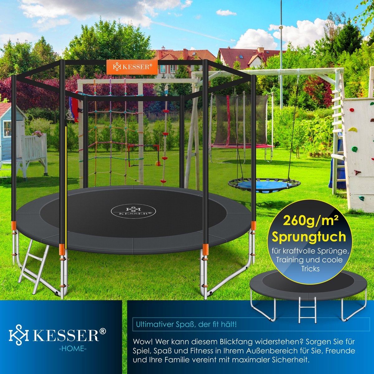 Trampoline - diameter 244 cm - met veiligheidsnet en ladder - max 150 kg belasting - Afbeelding 2