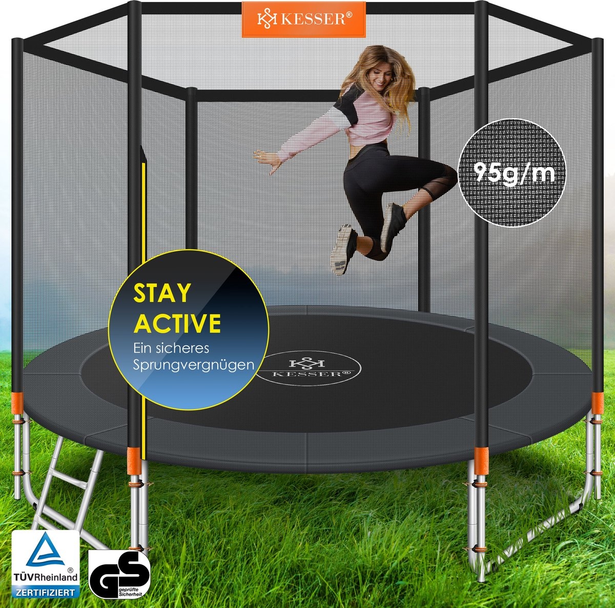 Trampoline - diameter 244 cm - met veiligheidsnet en ladder - max 150 kg belasting - Afbeelding 3