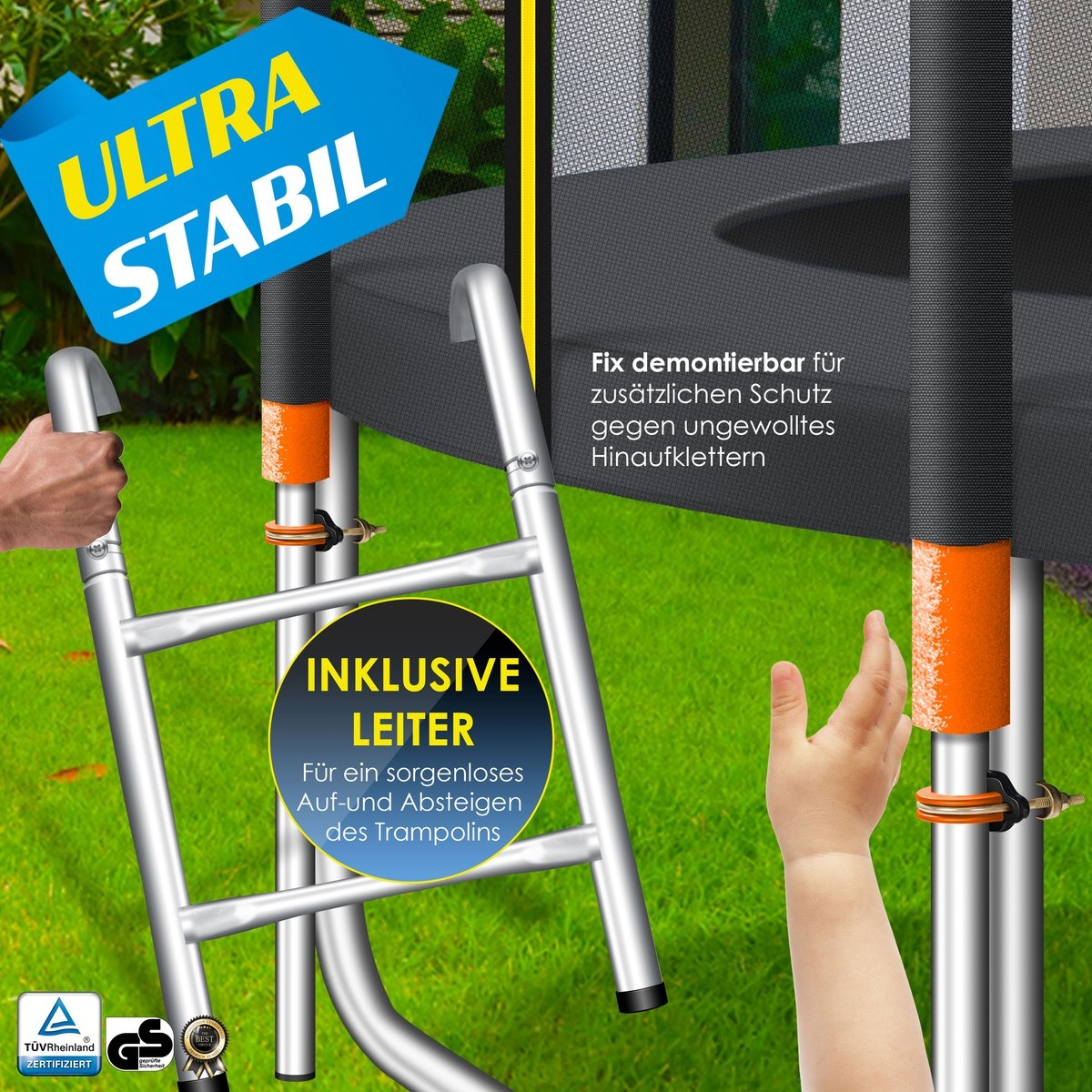 Trampoline - diameter 244 cm - met veiligheidsnet en ladder - max 150 kg belasting - Afbeelding 4