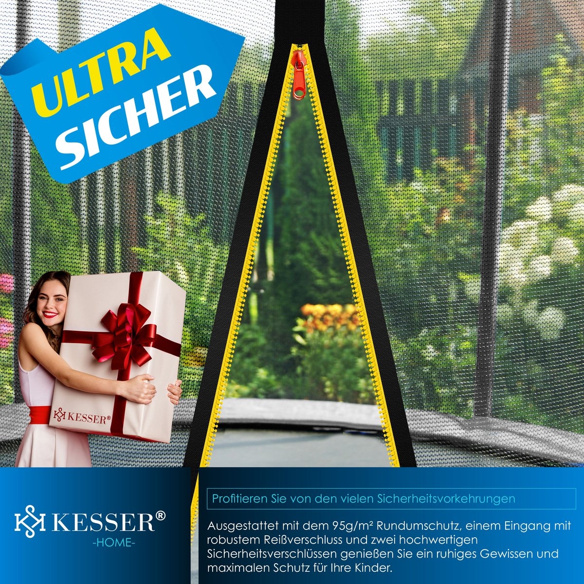 Trampoline - diameter 244 cm - met veiligheidsnet en ladder - max 150 kg belasting - Afbeelding 10