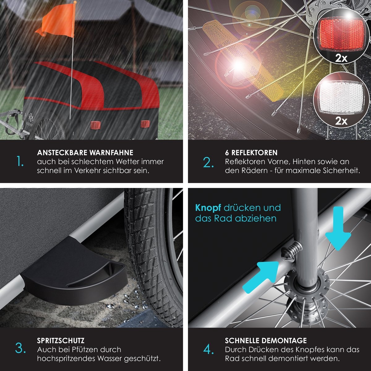 Fietskar - fietsaanhanger - bagagefietska - aanhangwagen voor fiets - max. 40 kg - rood / antraciet - Afbeelding 4