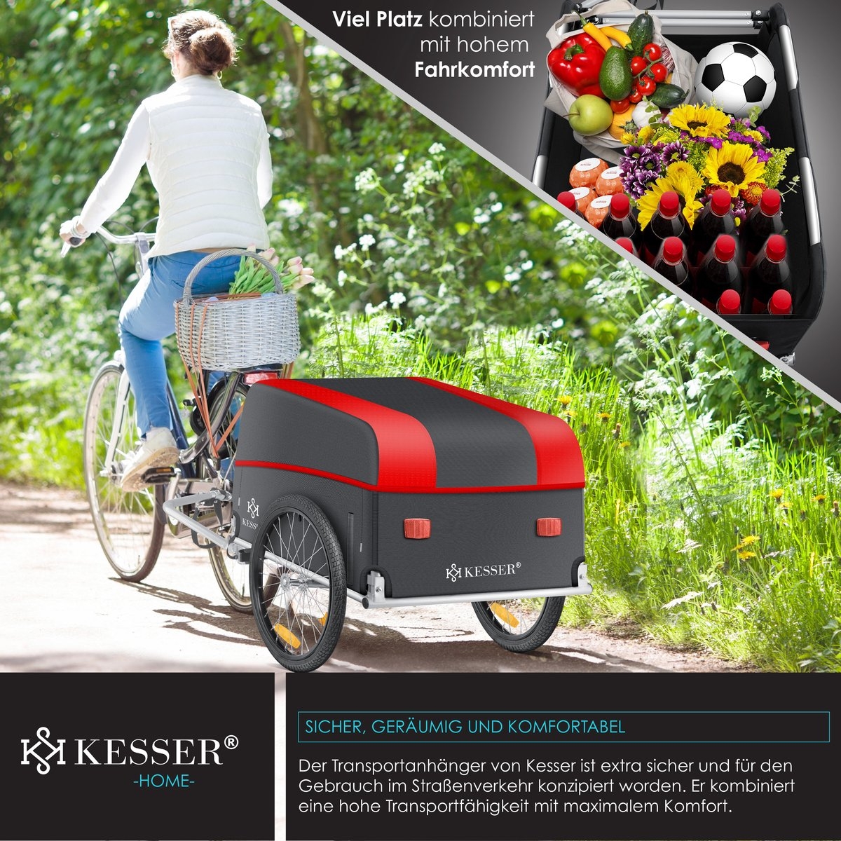 Fietskar - fietsaanhanger - bagagefietska - aanhangwagen voor fiets - max. 40 kg - rood / antraciet - Afbeelding 5
