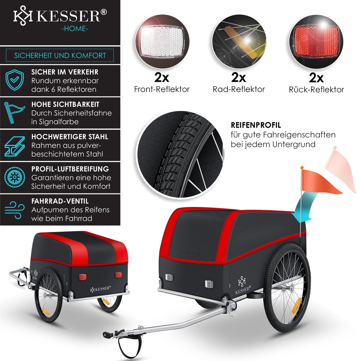 Fietskar - fietsaanhanger - bagagefietska - aanhangwagen voor fiets - max. 40 kg - rood / antraciet - Afbeelding 7