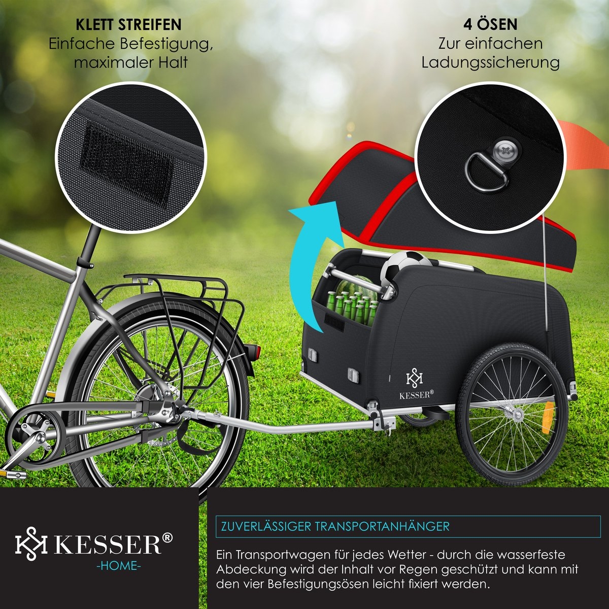 Fietskar - fietsaanhanger - bagagefietska - aanhangwagen voor fiets - max. 40 kg - rood / antraciet - Afbeelding 8