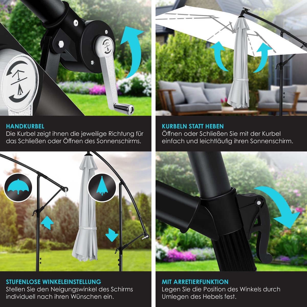 Parasol - diameter 350 cm - rechthoekig - met LED - inclusief hoes - lichtgrijs - Afbeelding 5