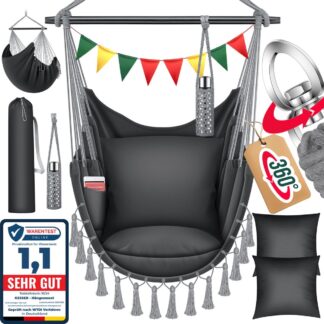 Hangstoel Safari XXL - 2 kussens - met drankhouder en boekenrek- binnen en buiten - tot 150 kg - antraciet