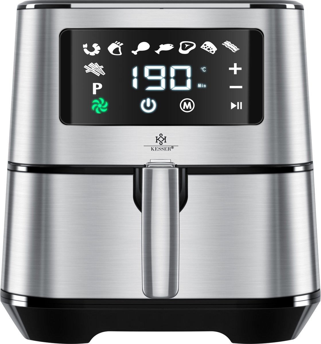 Airfryer XXL - 5,5 Liter - heteluchtfriteuse - RVS - 1700W - touch display - zilverkleurig