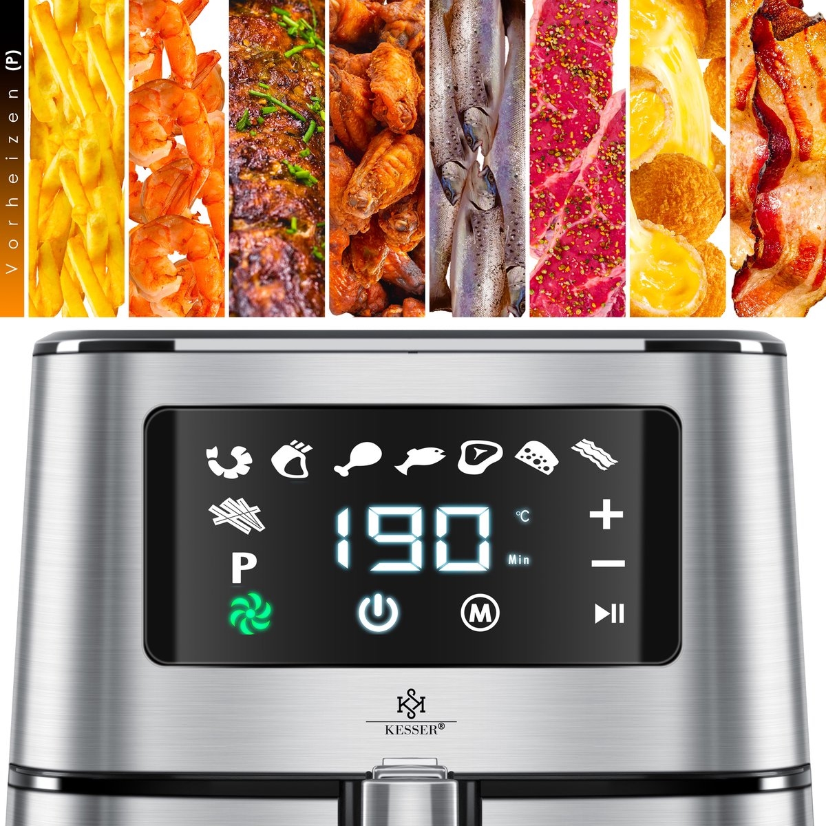 Airfryer XXL - 5,5 Liter - heteluchtfriteuse - RVS - 1700W - touch display - zilverkleurig - Afbeelding 2