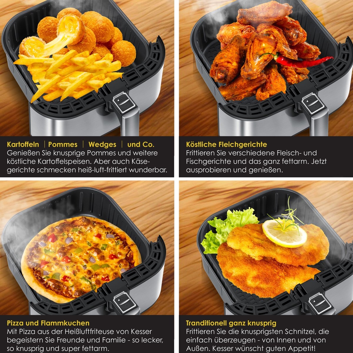 Airfryer XXL - 5,5 Liter - heteluchtfriteuse - RVS - 1700W - touch display - zilverkleurig - Afbeelding 4
