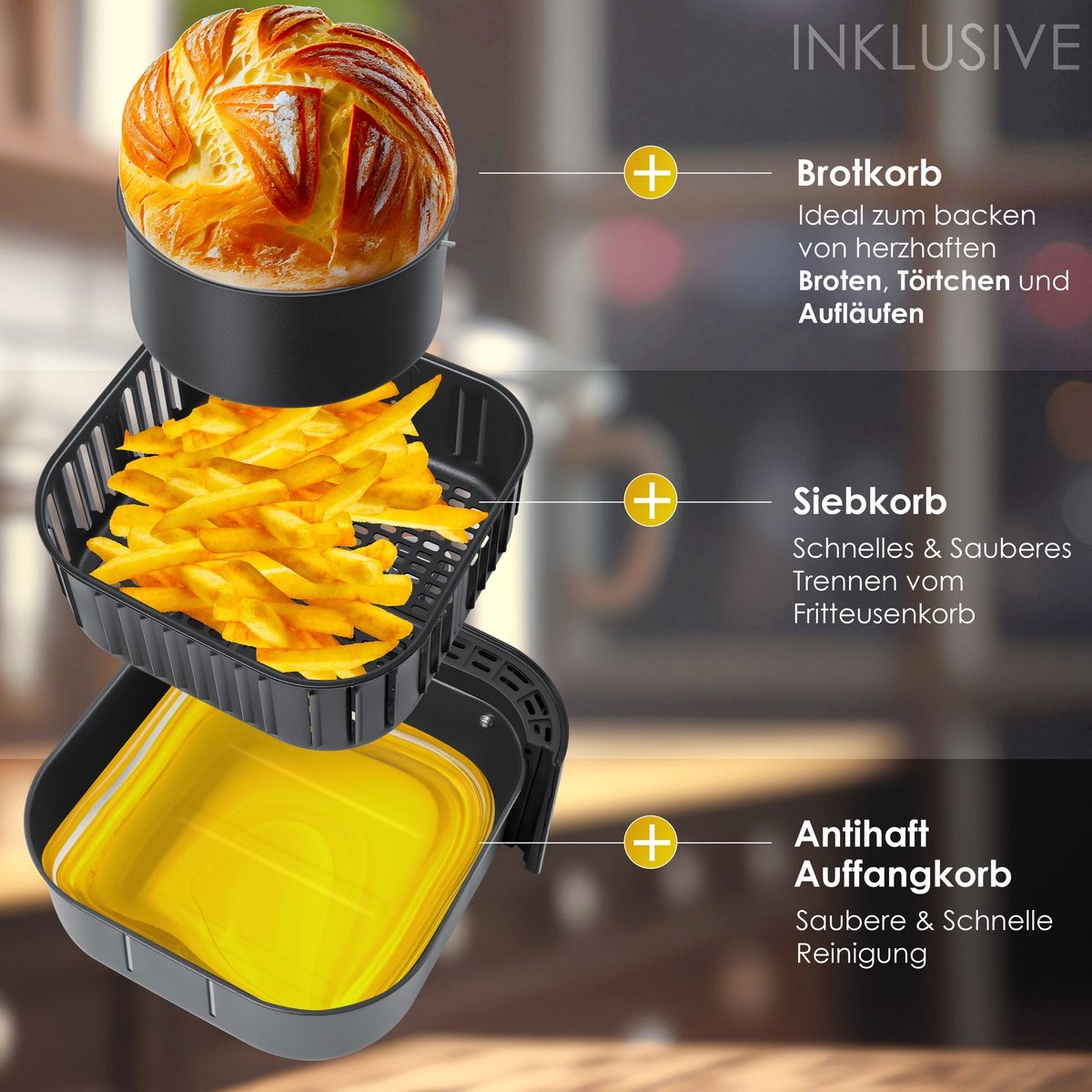 Airfryer XXL - 5,5 Liter - heteluchtfriteuse - RVS - 1700W - touch display - zilverkleurig - Afbeelding 7