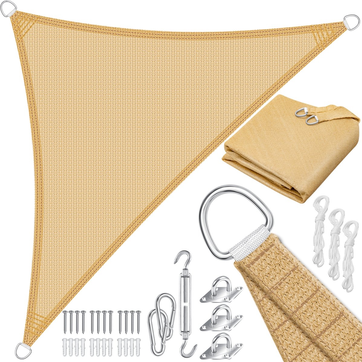 Schaduwdoek - zonnezeil - zonwering - driehoek - 4.2x4.2x6 meter - zand