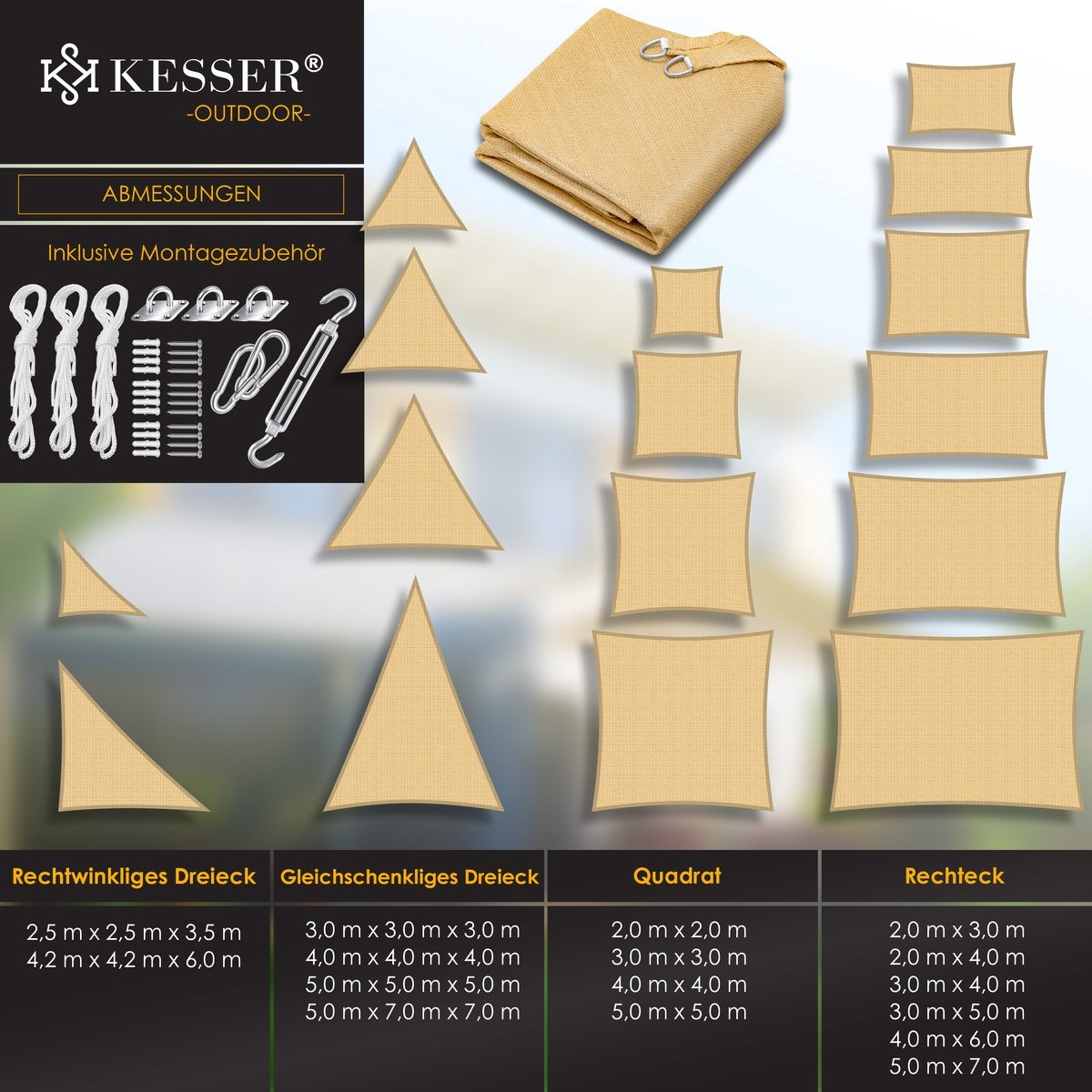 Schaduwdoek - zonnezeil - zonwering - driehoek - 4.2x4.2x6 meter - zand - Afbeelding 5