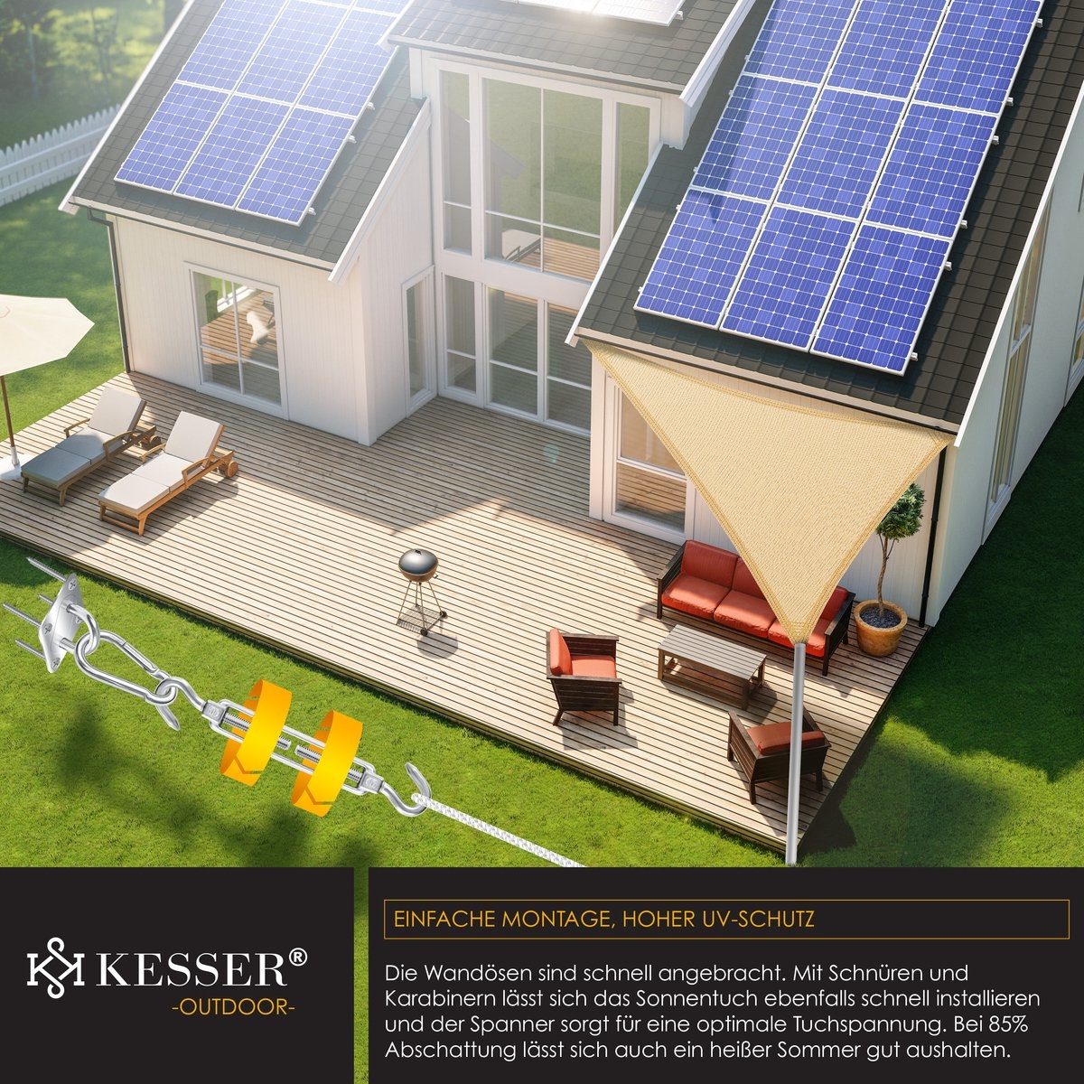 Schaduwdoek - zonnezeil - zonwering - driehoek - 4.2x4.2x6 meter - zand - Afbeelding 8