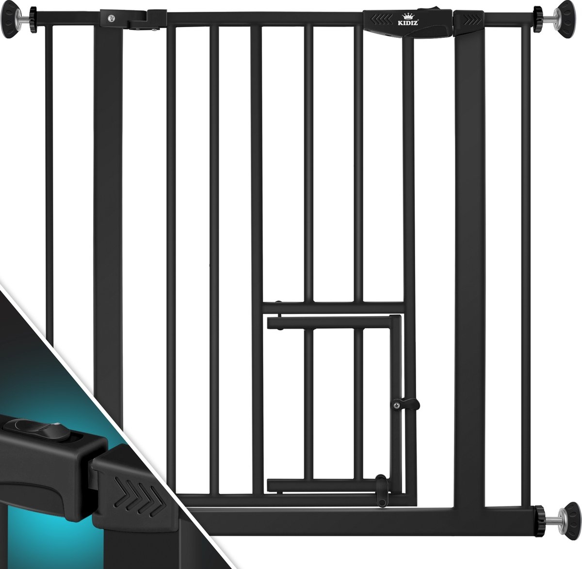 Traphekje / kinderhekje met luik voor huisdier - zonder boren - 74 - 87 cm - zwart