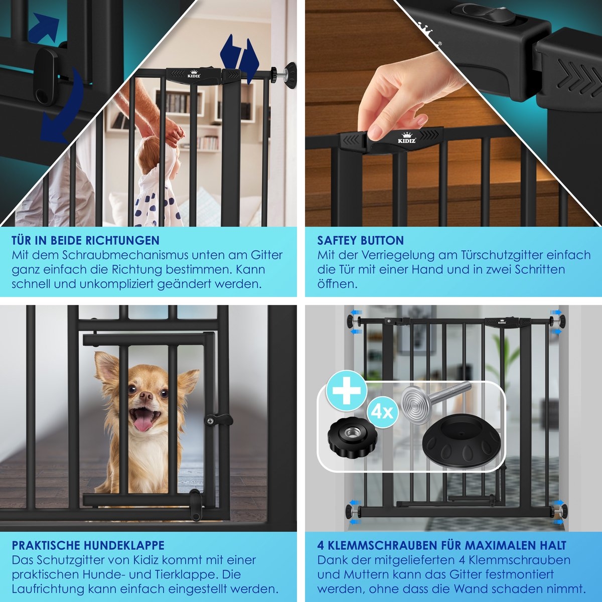 Traphekje / kinderhekje met luik voor huisdier - zonder boren - 74 - 87 cm - zwart - Afbeelding 2
