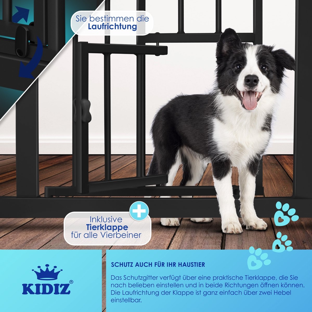 Traphekje / kinderhekje met luik voor huisdier - zonder boren - 74 - 87 cm - zwart - Afbeelding 3