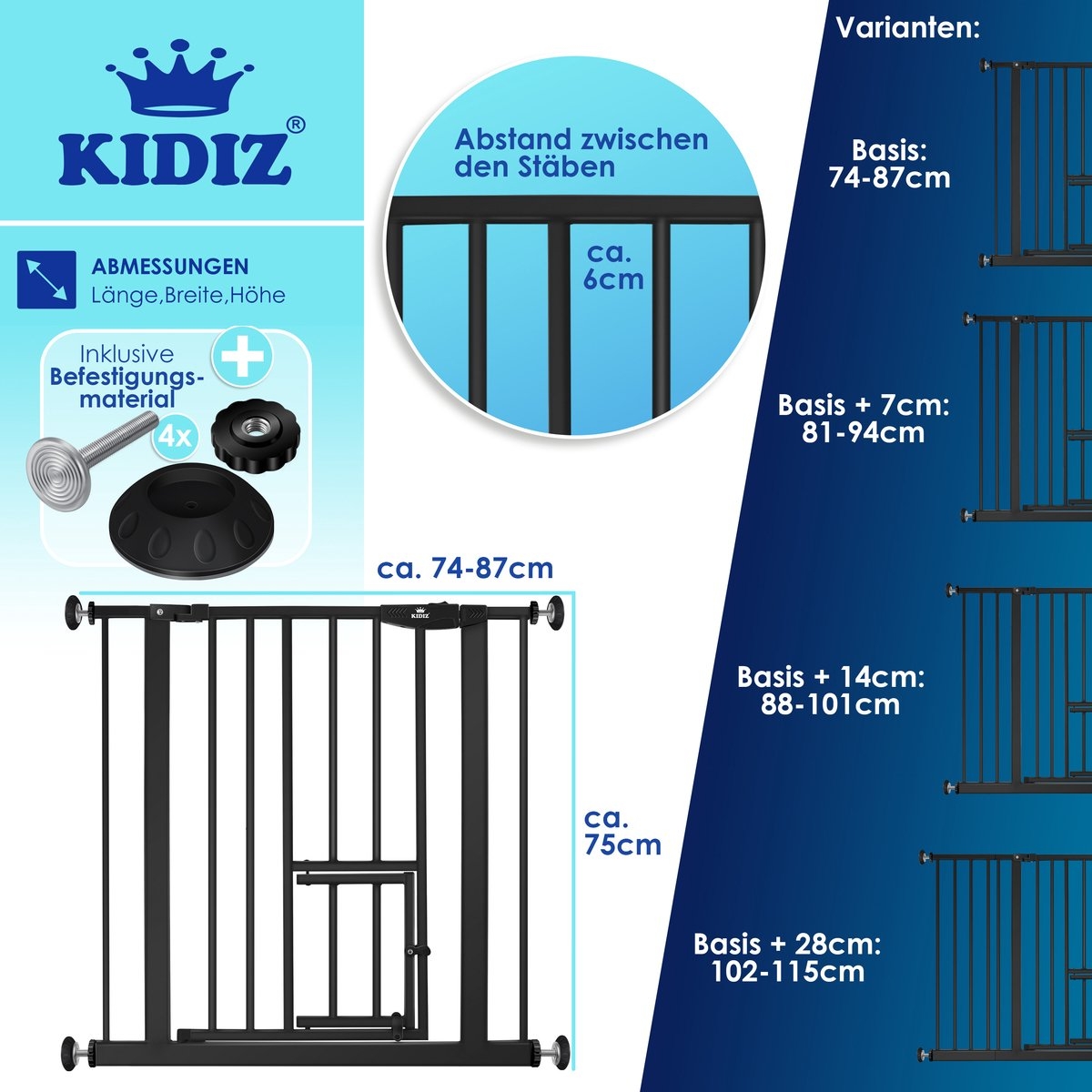 Traphekje / kinderhekje met luik voor huisdier - zonder boren - 74 - 87 cm - zwart - Afbeelding 5