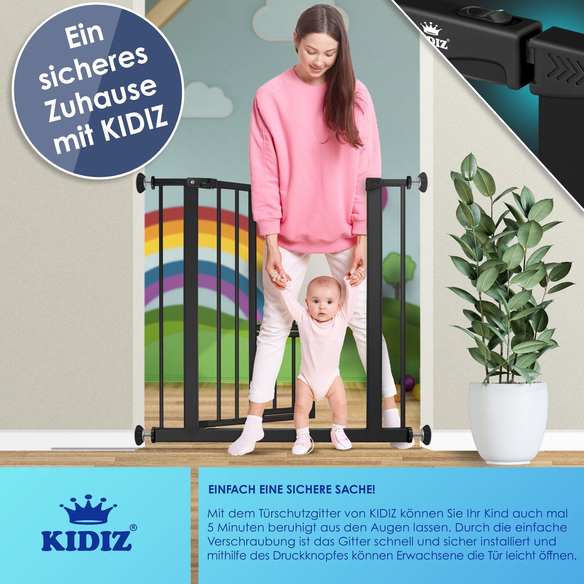 Traphekje / kinderhekje met luik voor huisdier - zonder boren - 74 - 87 cm - zwart - Afbeelding 7