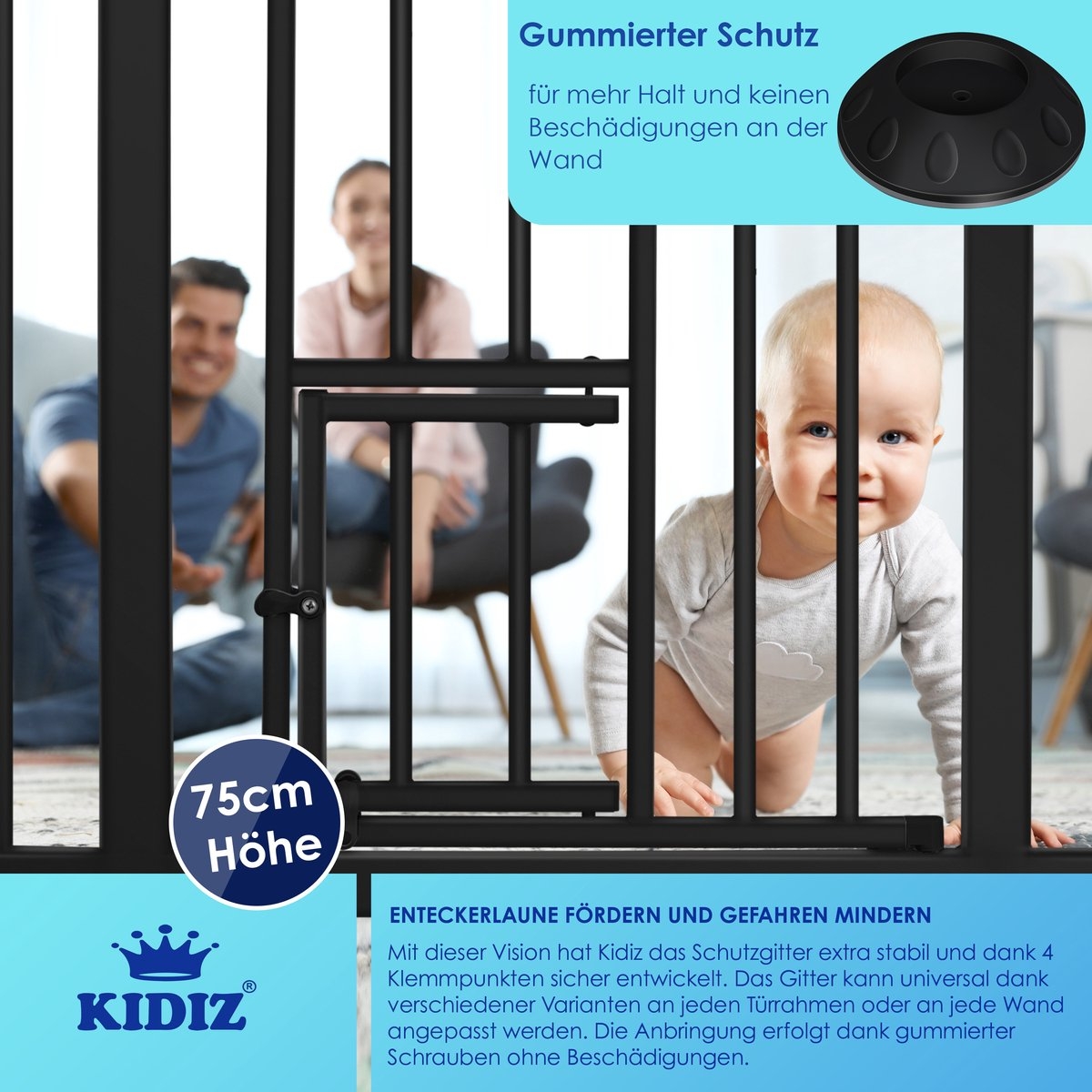 Traphekje / kinderhekje met luik voor huisdier - zonder boren - 74 - 87 cm - zwart - Afbeelding 9