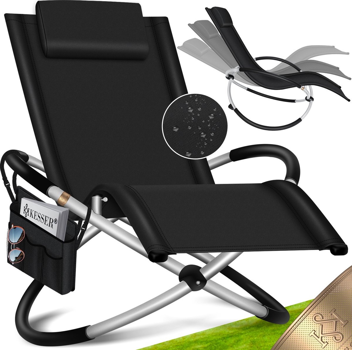 Relax ligstoel - tuinligstoel schommelstoel - 180 kg belastbaar - 174 x 78 x 89 cm - zwart