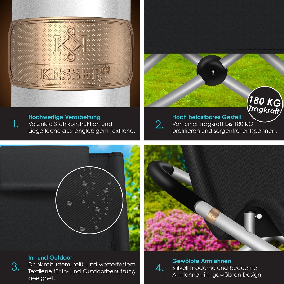 Relax ligstoel - tuinligstoel schommelstoel - 180 kg belastbaar - 174 x 78 x 89 cm - zwart - Afbeelding 2