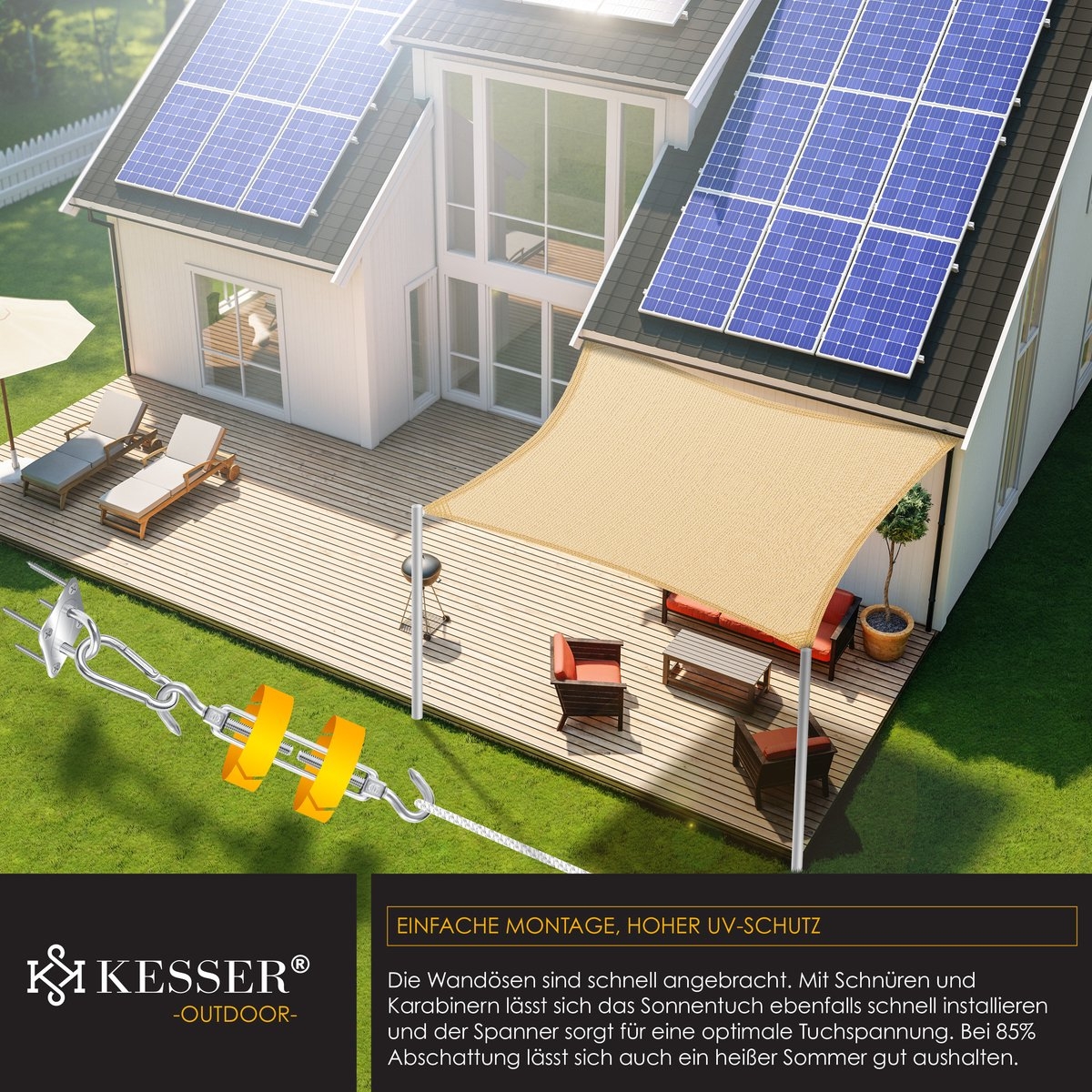 Zonnezeil - schaduwdoek - zonnescherm - 3x3 meter - zand - Afbeelding 6