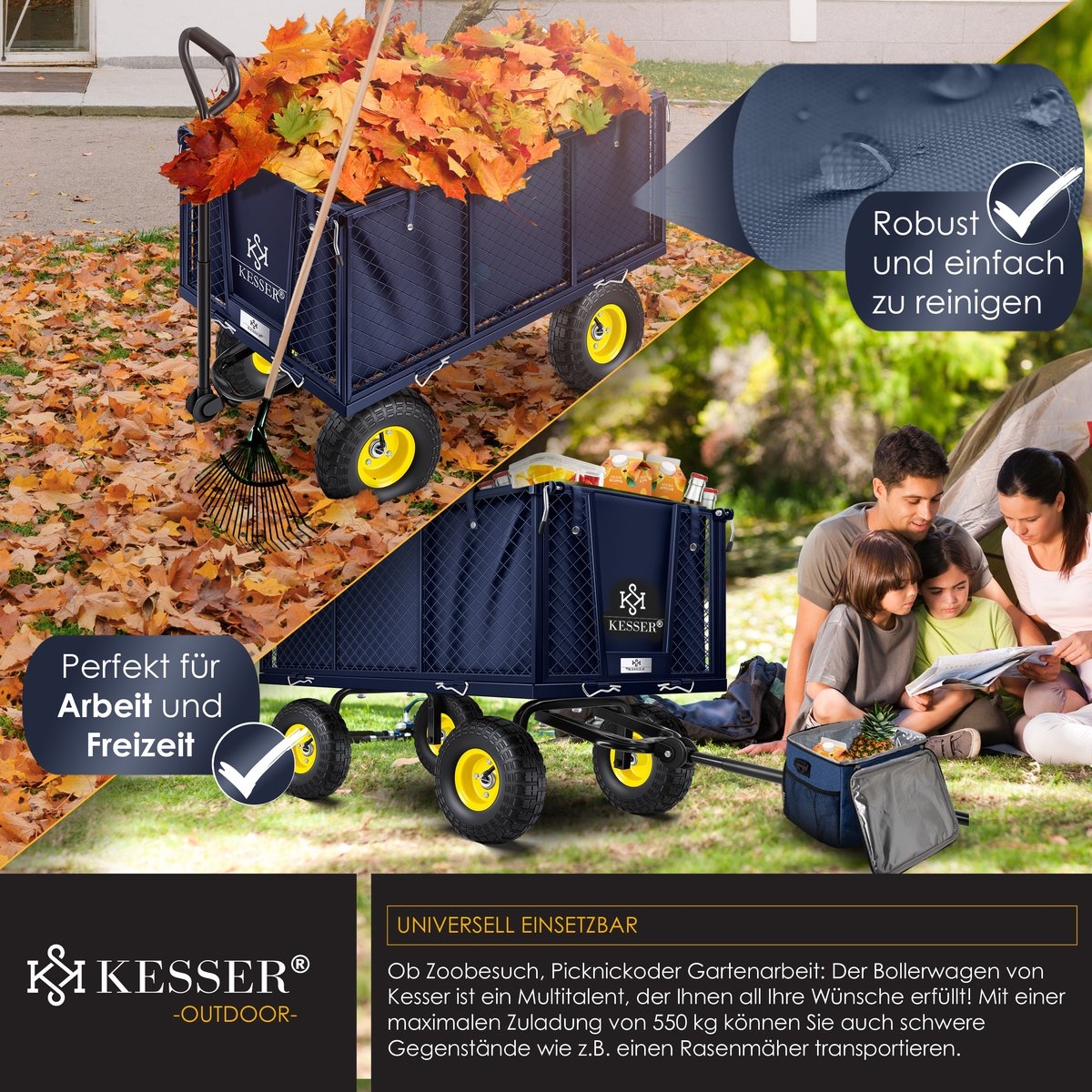 Tuinkar - bolderkar tuin - tuinkar - gereedschapswagen - max 550 kg metaal - donkerblauw - Afbeelding 4