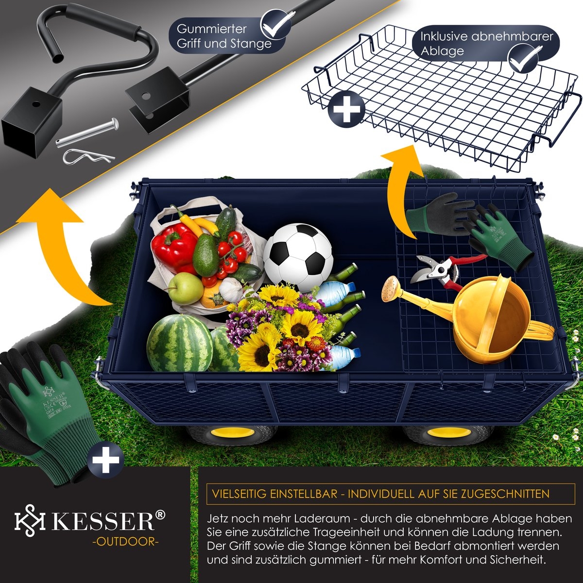 Tuinkar - bolderkar tuin - tuinkar - gereedschapswagen - max 550 kg metaal - donkerblauw - Afbeelding 5