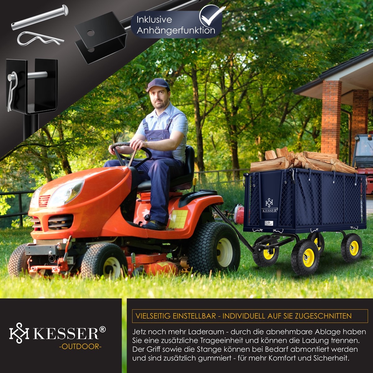 Tuinkar - bolderkar tuin - tuinkar - gereedschapswagen - max 550 kg metaal - donkerblauw - Afbeelding 7