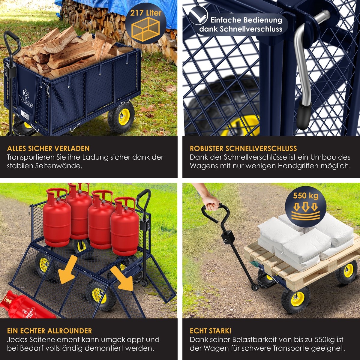 Tuinkar - bolderkar tuin - tuinkar - gereedschapswagen - max 550 kg metaal - donkerblauw - Afbeelding 8