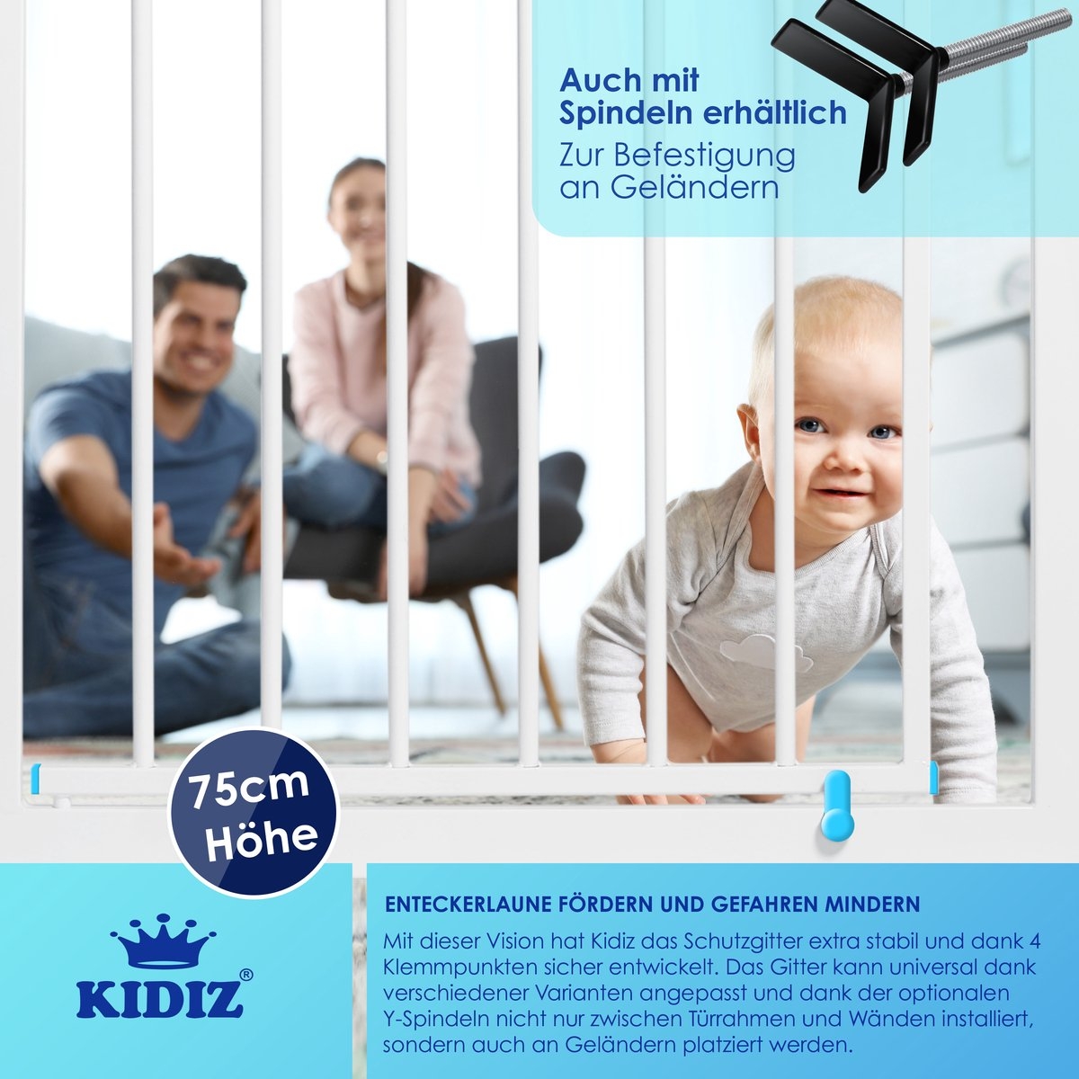 Traphekje / kinderhekje met luik voor huisdier – zonder boren – 74 – 87 cm – wit met blauw - Afbeelding 9