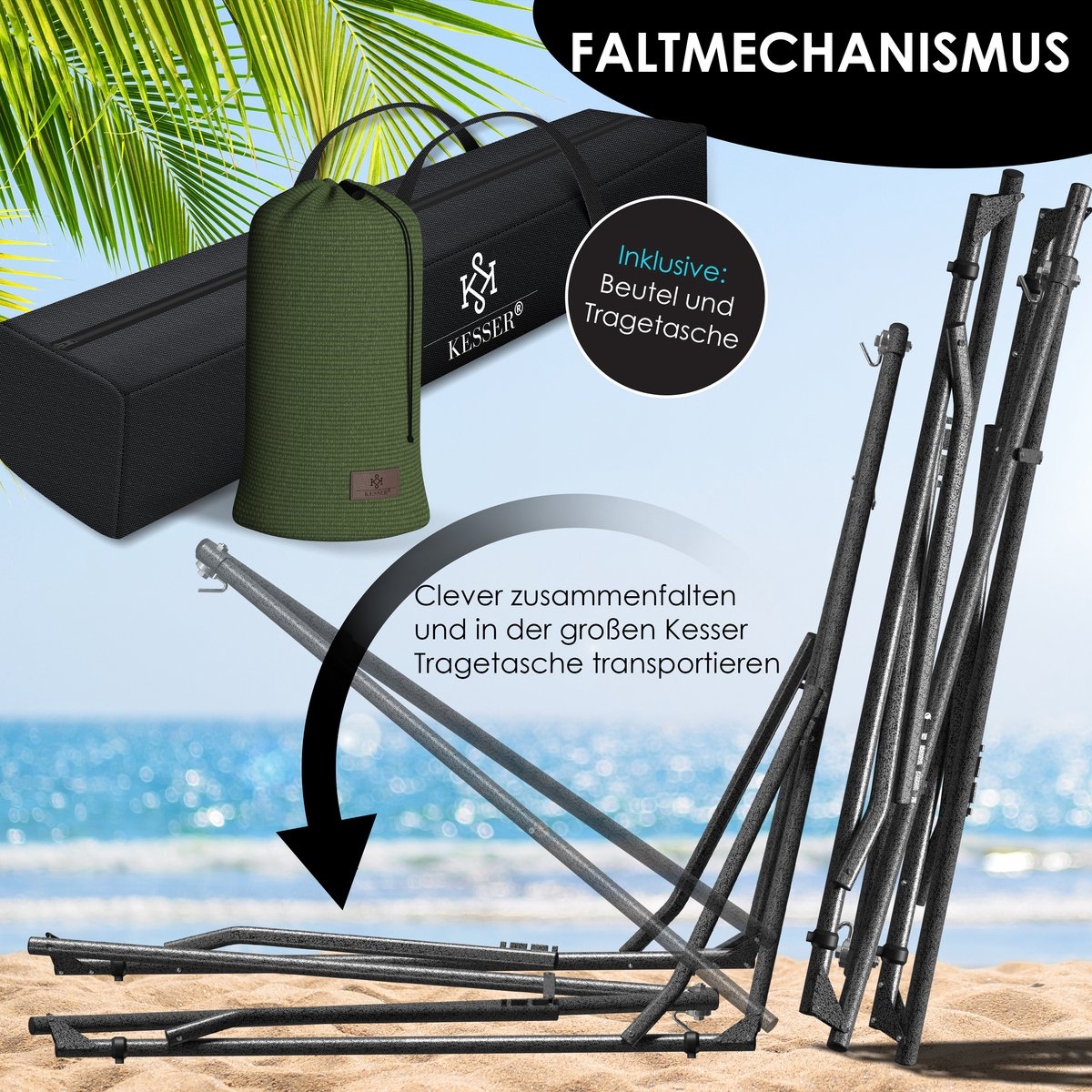 Hangmat Vill - metalen frame - lengte 255 cm - 120kg draagvermogen - groen - Afbeelding 3