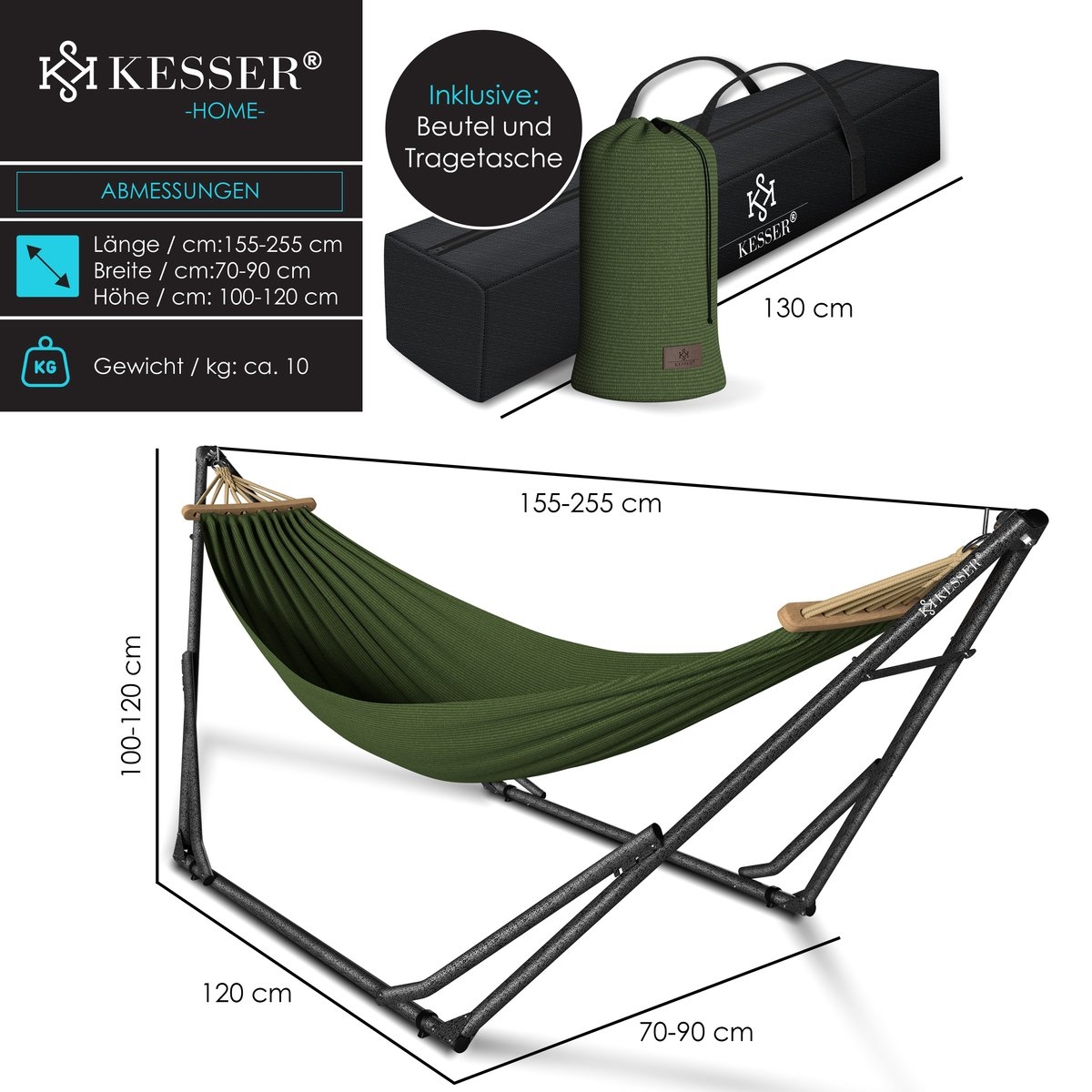 Hangmat Vill - metalen frame - lengte 255 cm - 120kg draagvermogen - groen - Afbeelding 4